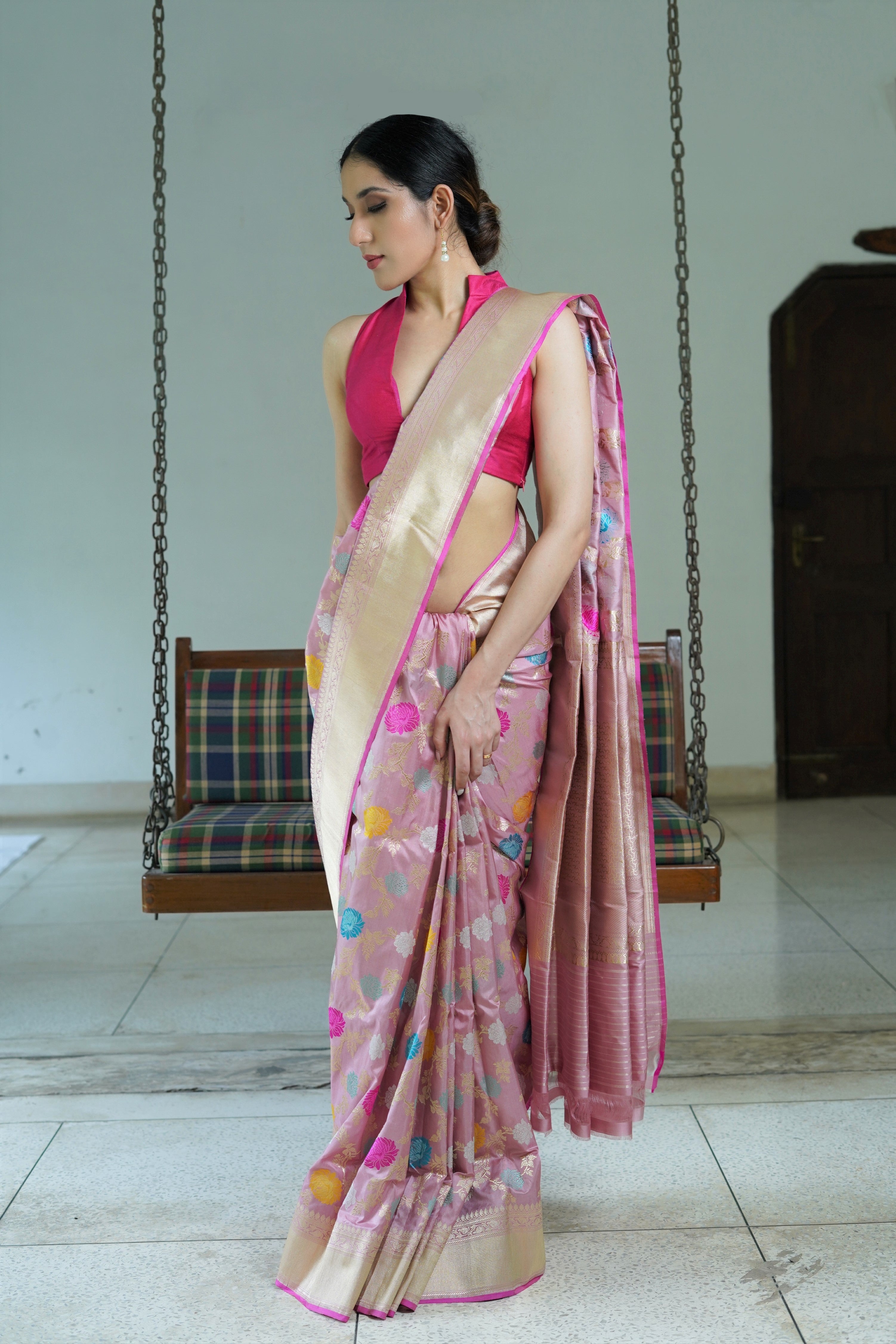 Dusty Rose Pure Katan Silk Banarasi Handloom Saree