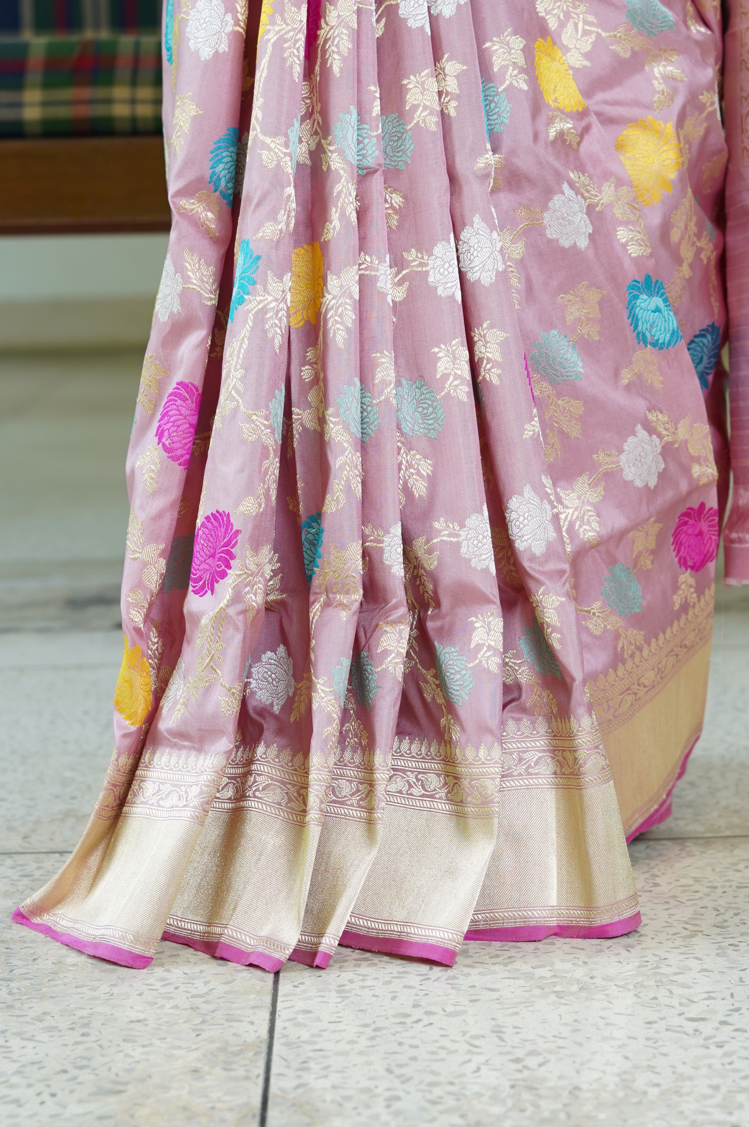 Dusty Rose Pure Katan Silk Banarasi Handloom Saree