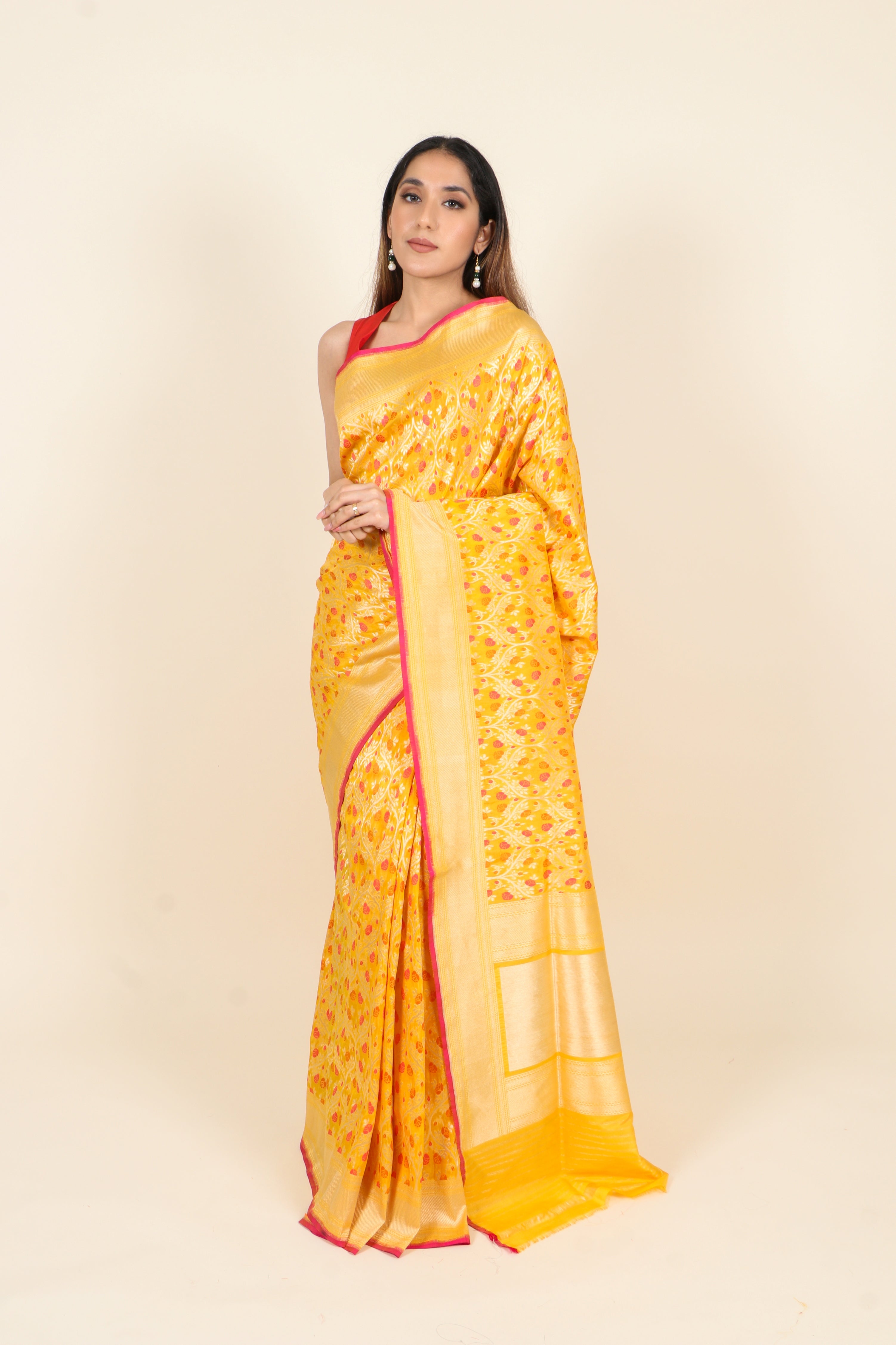 Golden Yellow Pure Katan Silk Banarasi Saree