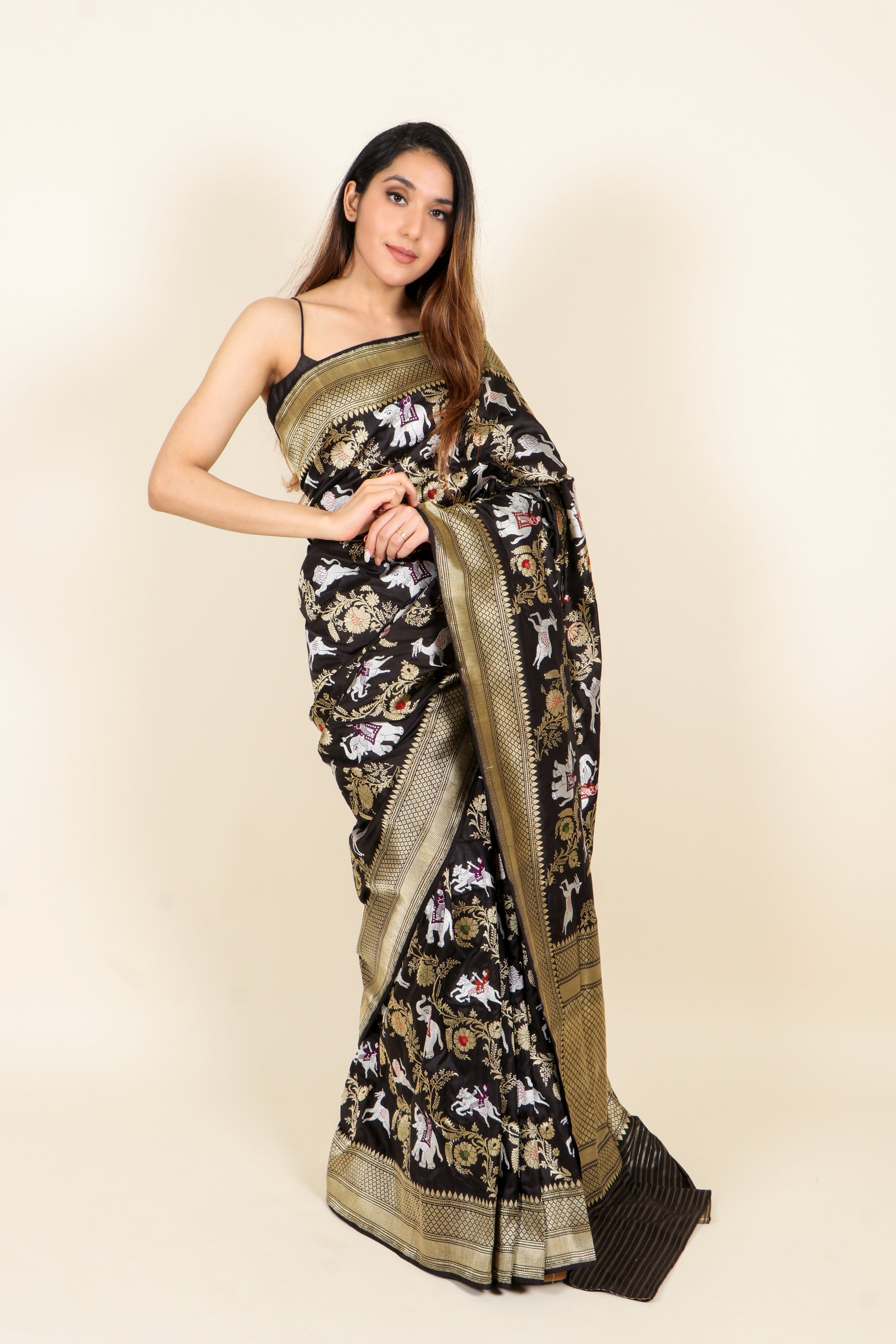 Black Banarasi Pure Katan Silk Saree